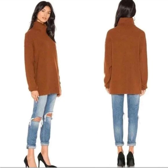 Free People Softly Structured Chestnut Turtleneck Tunic Sweater - Picture 2 of 13